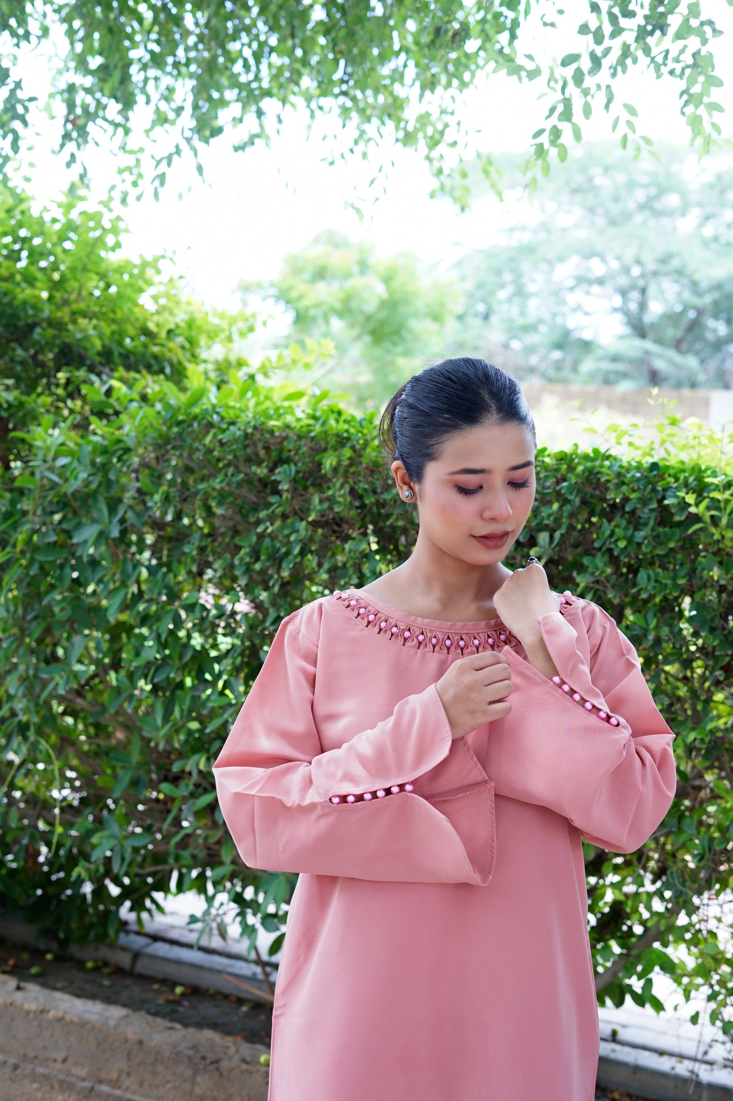 Persian Pink–Round crystal neckline style - Shirt with trouser.