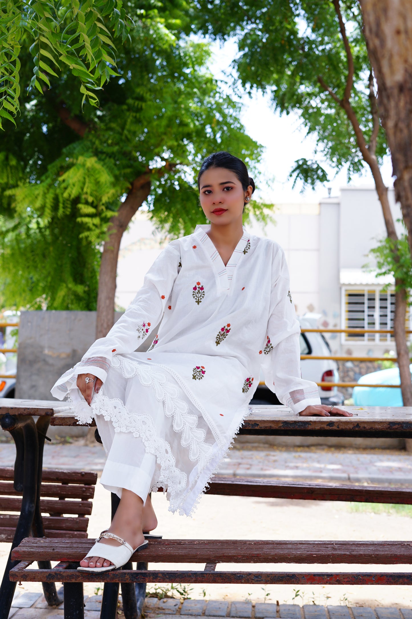 Floral Embroidery- Long with straight trouser.