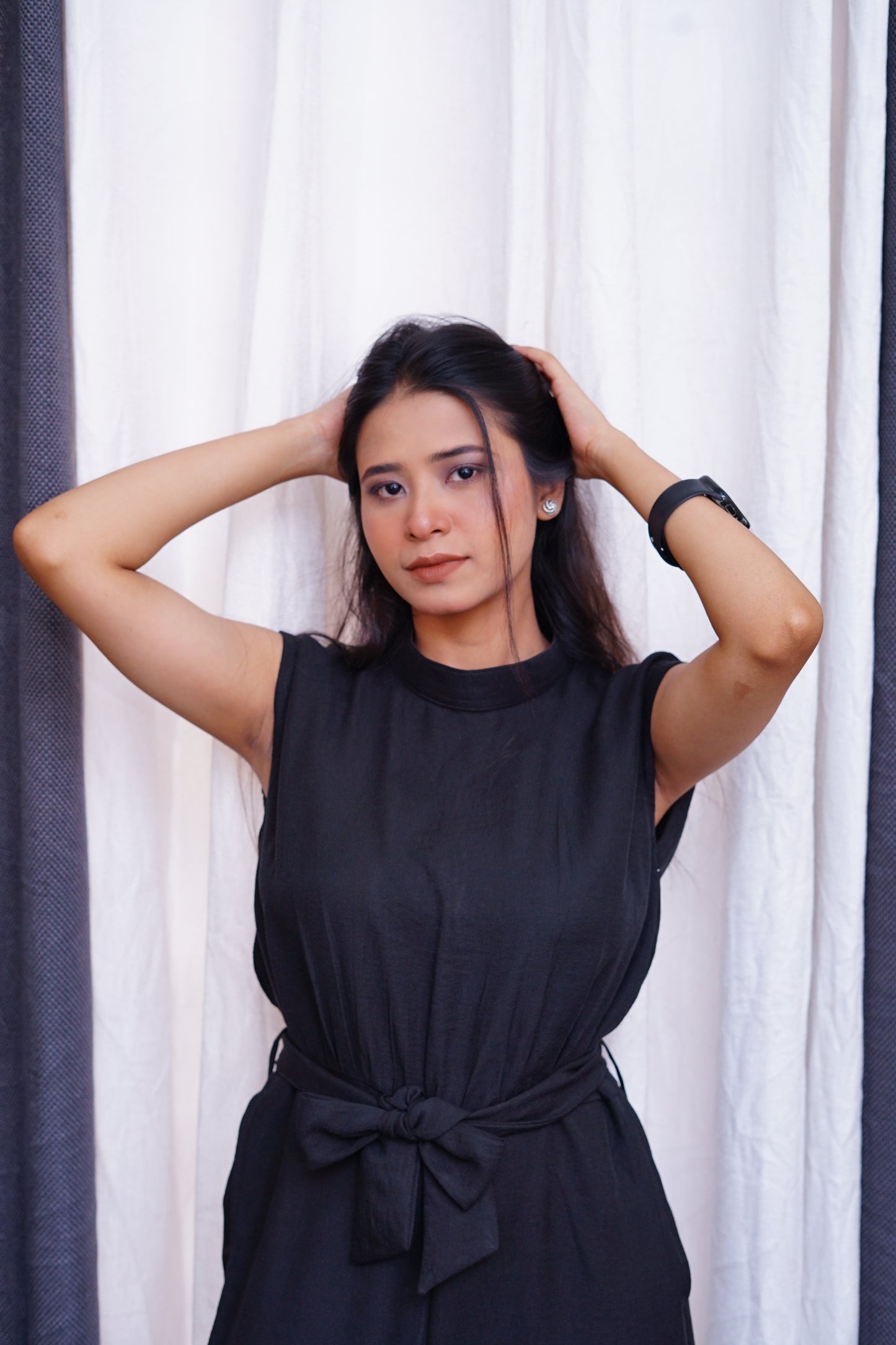 Black Jumpsuit-High neck tie waist.
