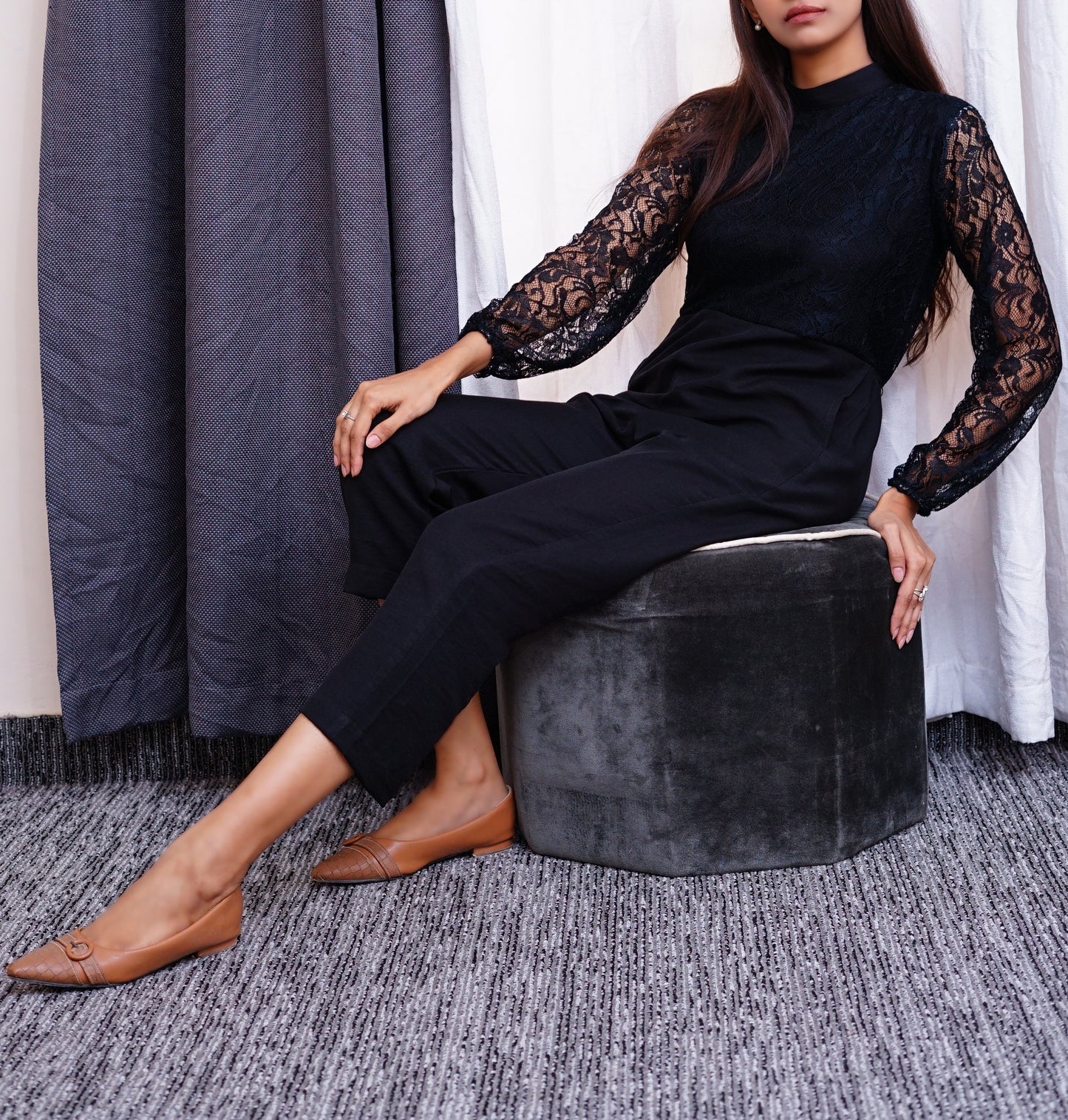 Jumpsuit with beautiful net body long sleeve.