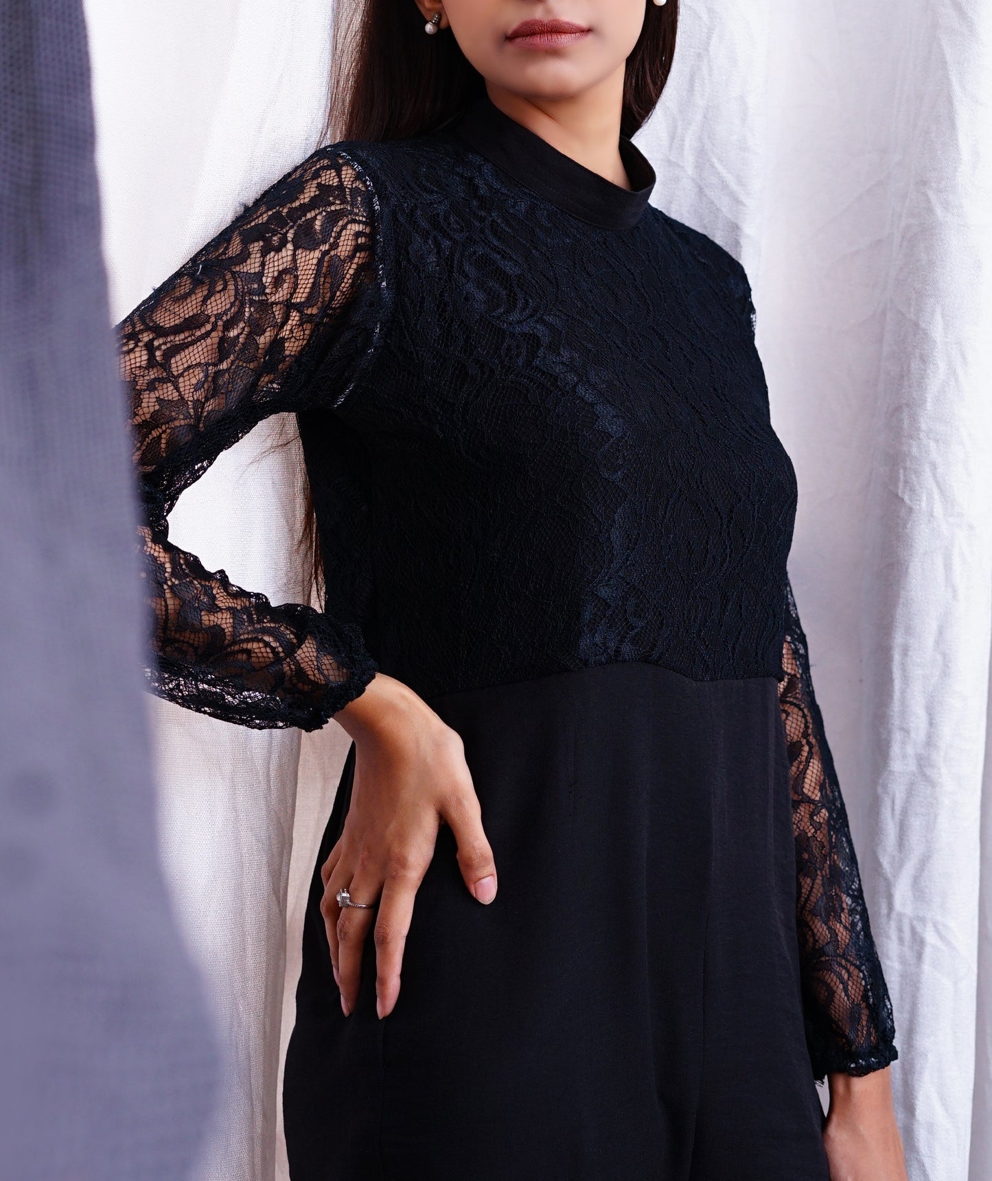 Jumpsuit with beautiful net body long sleeve.