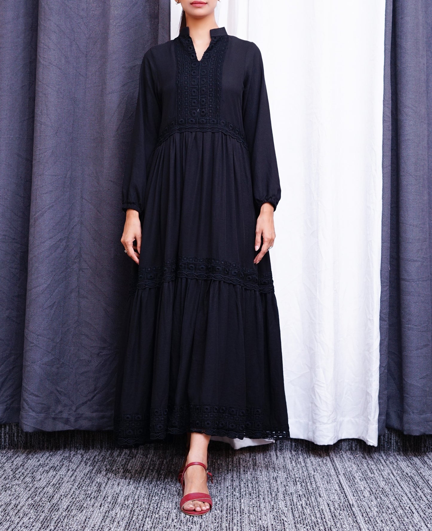 Black- Maxi with Classic Lace Detailing.