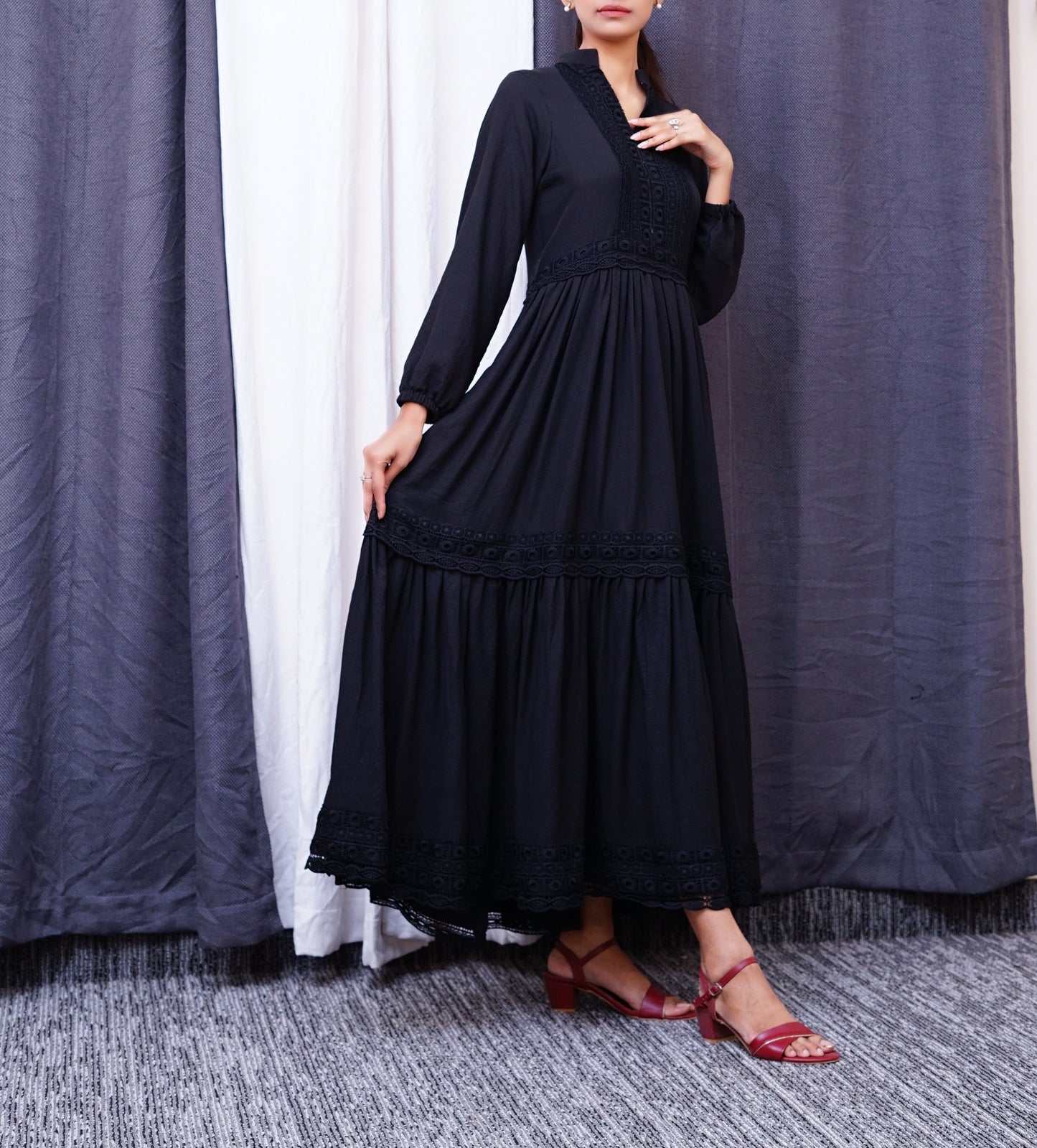 Black- Maxi with Classic Lace Detailing.