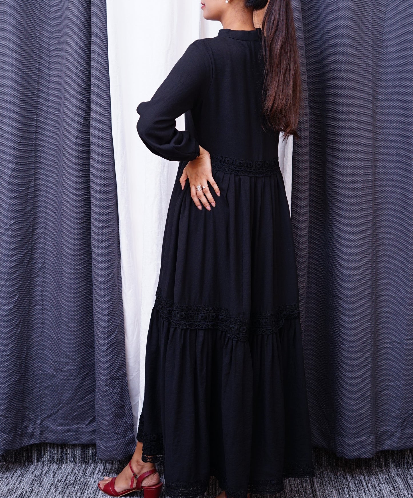 Black- Maxi with Classic Lace Detailing.