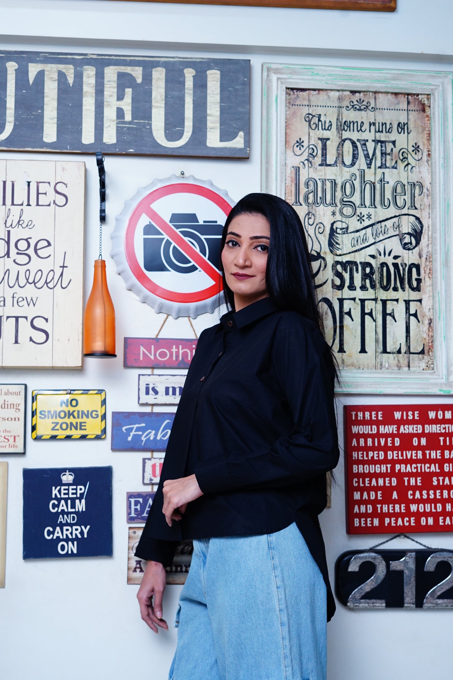 Black Pure high-low shirt.