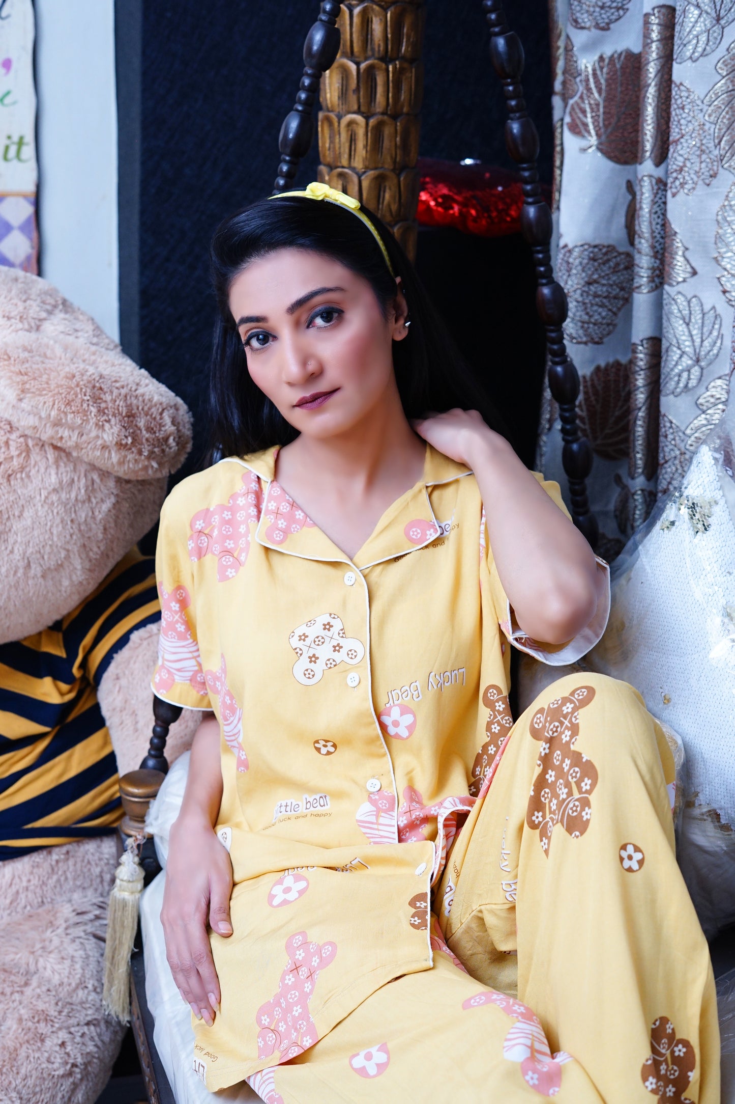 Mustad yellow- Printed Night Suit.