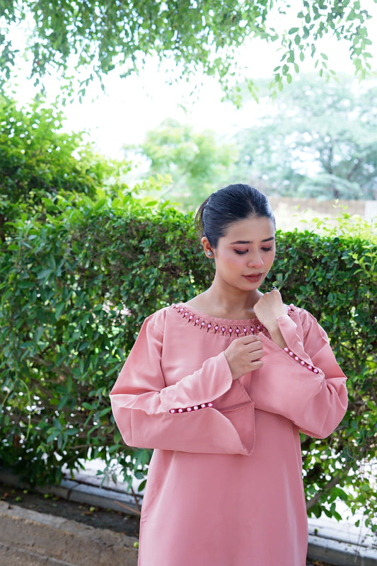 Persian Pink–Round crystal neckline style - Shirt with trouser.