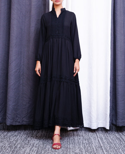 Black- Maxi with Classic Lace Detailing.