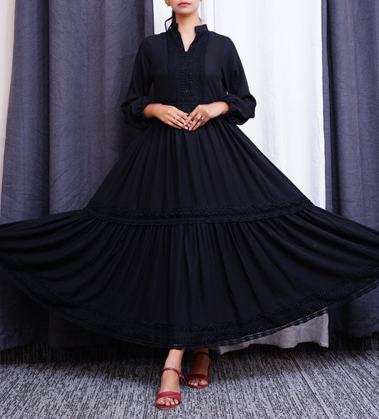 Black- Maxi with Classic Lace Detailing.