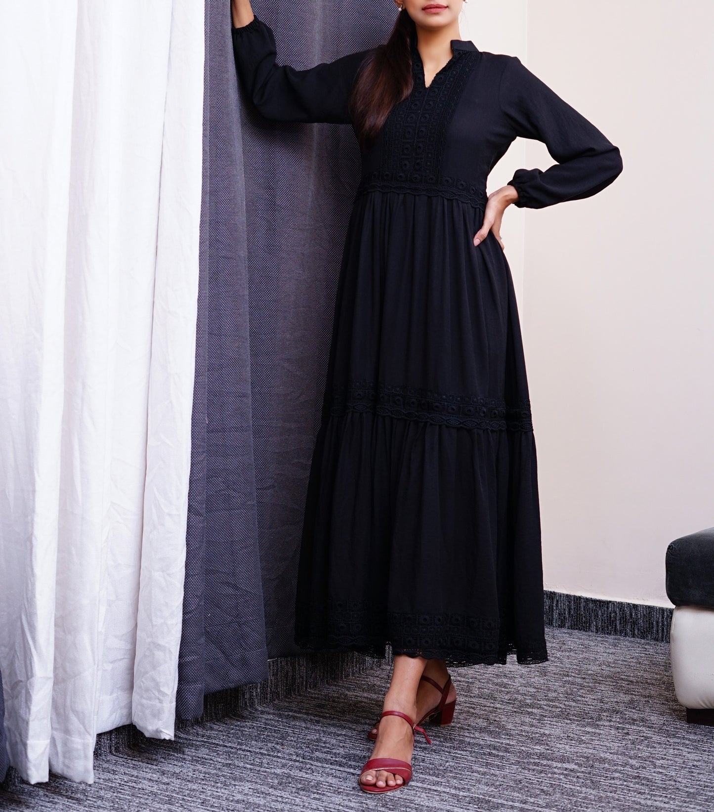 Black- Maxi with Classic Lace Detailing.