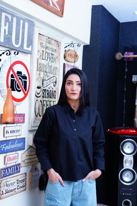 Black Pure high-low shirt.