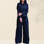 Classic Black Cotton Co-Ord Set for Women | Minimalist Long Sleeve Top & Trousers