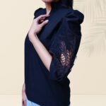 Black Embroidered Sleeve Cotton Top for Women | Elegant Cutwork Detail Blouse - Image 5