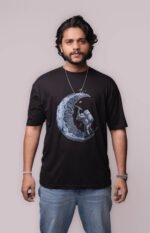 Men’s Black Graphic T-Shirt – Astronaut Moon Edition - Image 3