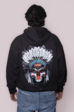 Men’s Black Graphic Hoodie – Tribal Skull Edition