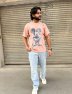 Men’s Peach Oversized T-Shirt – Classic Mickey Mouse Graphic