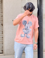Men’s Peach Oversized T-Shirt – Classic Mickey Mouse Graphic - Image 2