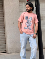 Men’s Peach Oversized T-Shirt – Classic Mickey Mouse Graphic - Image 3