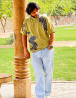 Men’s Olive Green Oversized T-Shirt – Abstract Streetwear Graphic - Image 2