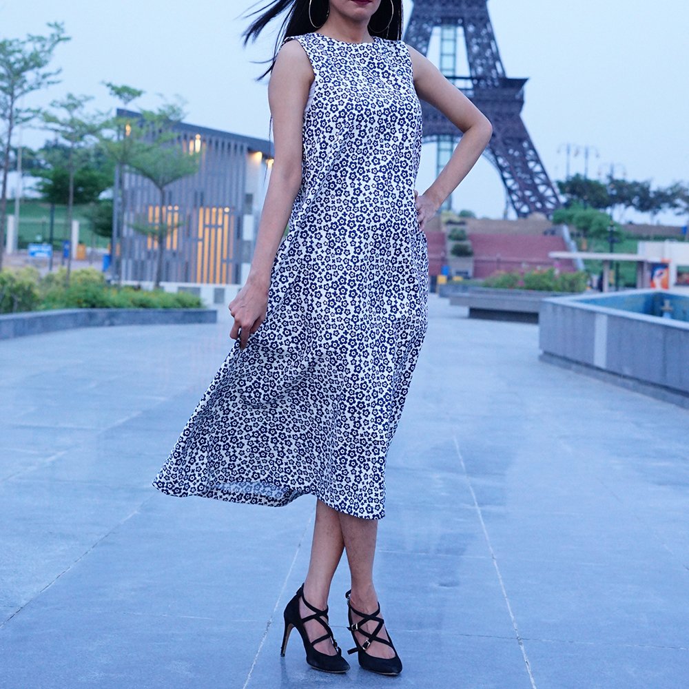 insiya images file 7 i Floral Printed Sleeveless Midi Dress for Women | Elegant Summer A-Line Dress - Image 1