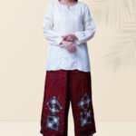 Boho Fusion Set | White Lace Kurti with Maroon Embroidered Culottes