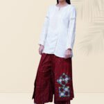 Boho Fusion Set | White Lace Kurti with Maroon Embroidered Culottes - Image 4