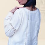 Boho Fusion Set | White Lace Kurti with Maroon Embroidered Culottes - Image 3