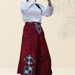 Boho Fusion Set | White Lace Kurti with Maroon Embroidered Culottes - Image 2
