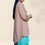 Minimal Chic Two-Piece | Camel Brown Shirt with Aqua Green Pants - Image 4