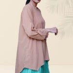 Minimal Chic Two-Piece | Camel Brown Shirt with Aqua Green Pants - Image 2