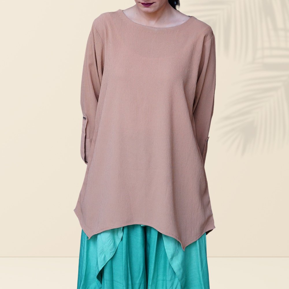 19 Minimal Chic Two-Piece | Camel Brown Shirt with Aqua Green Pants - Image 1