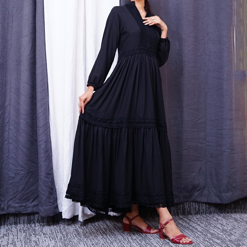 44 (1) Black Lace Tiered Maxi Dress | Timeless Elegance Redefined - Image 1