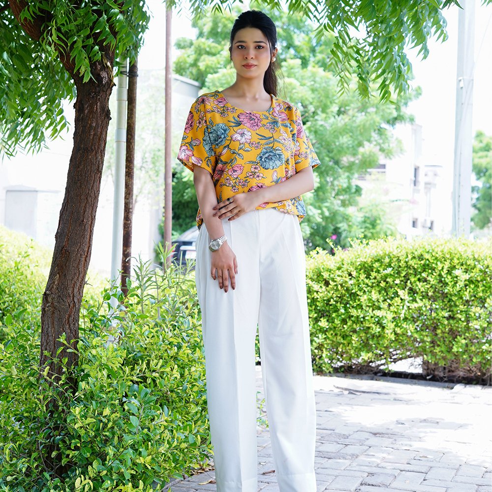 6 (14) Women’s Yellow Floral Printed Top – Summer Breeze Edition - Image 1