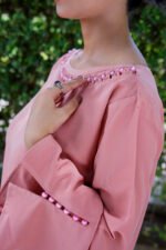 Blush Pink Two-Piece Silk Set | Elegant Wide-Leg Trouser & Flared Sleeve Top - Image 3