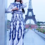 Royal Blue Elegance Dress | Premium Printed Satin Maxi for Women