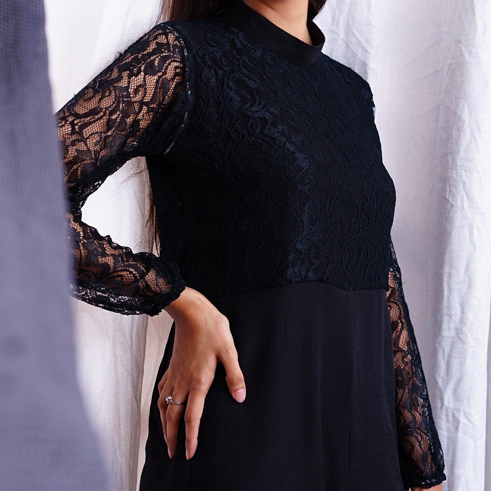 insiya images file 9 iii Elegant Black Lace Top for Women | Chic Long Sleeve Party Blouse - Image 1