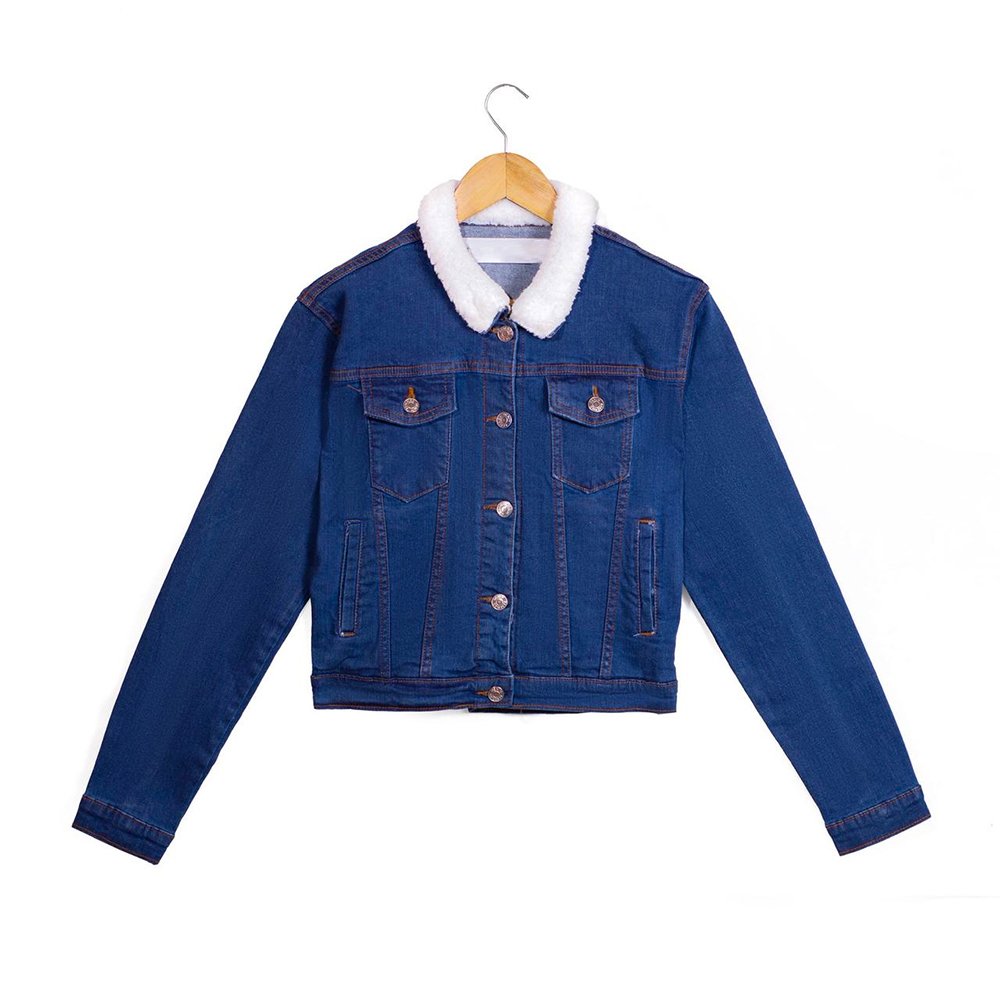 1 (7) Girls Premium Sherpa-Collar Denim Jacket - Image 1